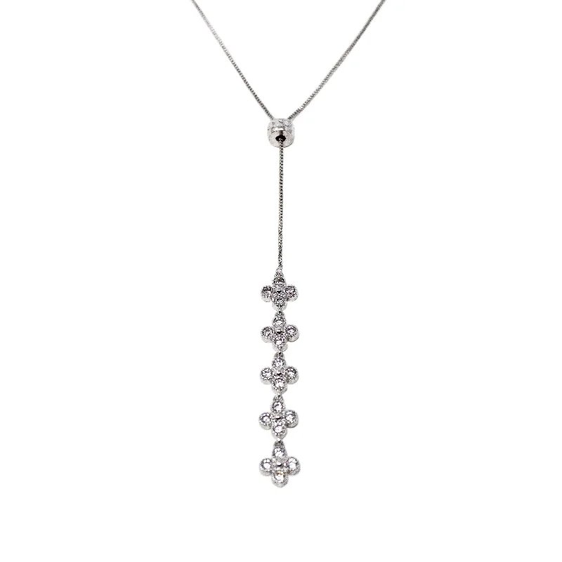 colorful necklaces for women-Crystal Flower Slider Lariat Necklace Rhodium Plated