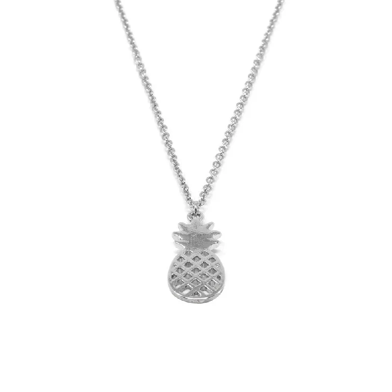 birthstone necklaces for women-18 Inch Pineapple Pendant Necklace Rhodium Plated