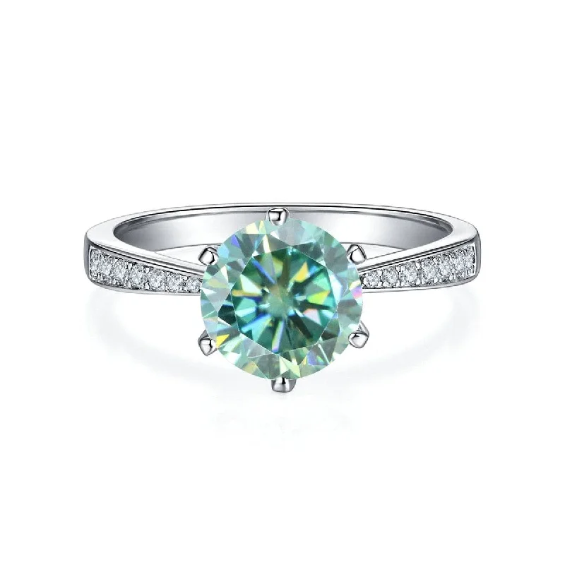 classic engagement rings for women-3ct Green Round Diamond Cathedral Engagement Ring