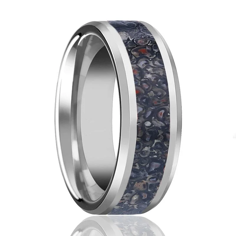 trendy wedding rings for women-HORACIO | Tungsten Ring Black Dinosaur Bone Inlay