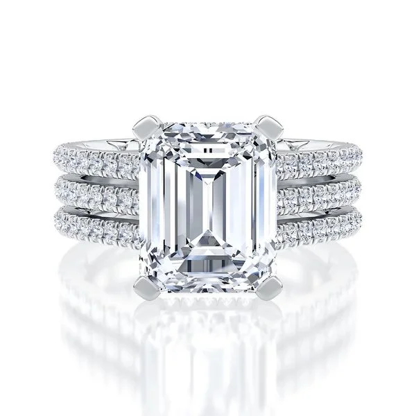 sparkling engagement rings for women-A.Jaffe Engagement Rings Three Row Diamond Flat Tab Emerald Cut Center Diamond Engagement Ring  MECEC2872Q/400