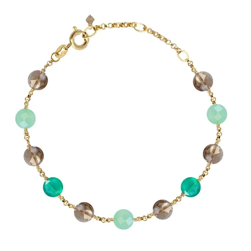 gold bracelets for women-Pop Galaxy Eternity Bracelet Green Agate, Chrysoprase, Smoky Quartz - 18k Gold