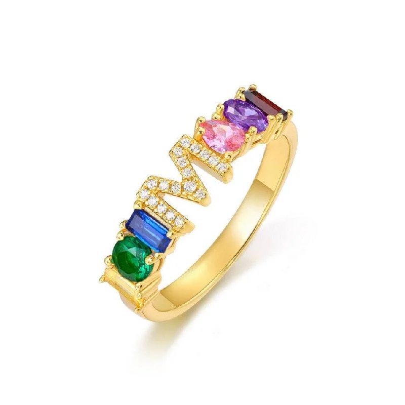 simple engagement rings with diamonds for women-Colorful Diamond Alphabet Letters Adjustable Ring